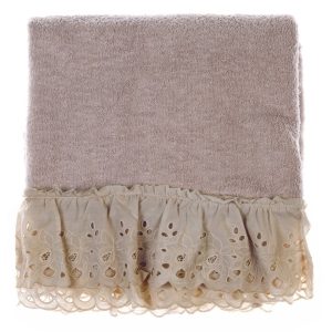 Telo bagno cipria con balza in pizzo sangallo Blanc Mariclò