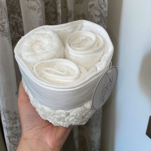 Cestino con 3 lavette Blanc Mariclò