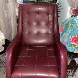 Poltrona vintage anni '60 in pelle rossa effetto trapunta