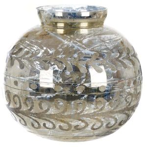 Vaso vetro argento con disegni oro 20×20 COLLEZIONE L'ANTICA VETRERIA. Blanc Mariclò