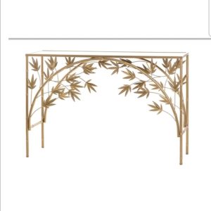 Consolle in metallo dorato con base specchiata fumé L120 P40 H80