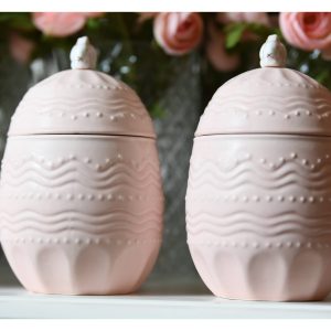 Barattolo con coniglietto in ceramica colore rosa Blanc Mariclò diametro 10,5x H 18,5