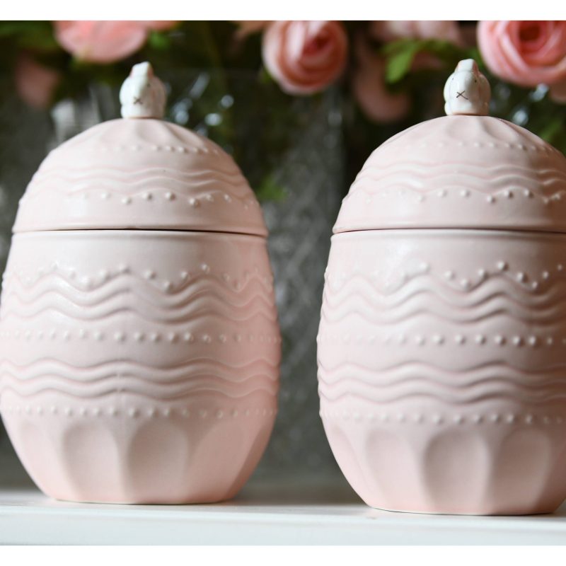 Barattolo con coniglietto in ceramica colore rosa Blanc Mariclò diametro 10,5x H 18,5