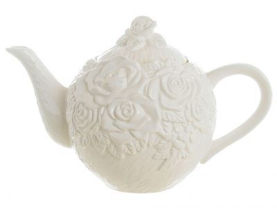 Teiera con rose serie Sentimento Fiorito in ceramica bianca di Blanc Mariclò