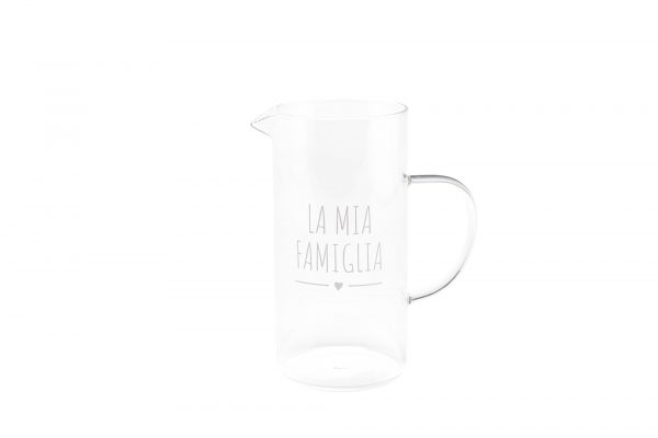 Brocca con scritta "La Mia Famiglia" in vetro borosilicato 1,2L Nuvole di Stoffa