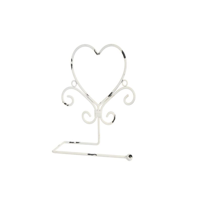 Portarotolo Cuore Metallo Bianco 18x11x21 cm Nuvole di Stoffa