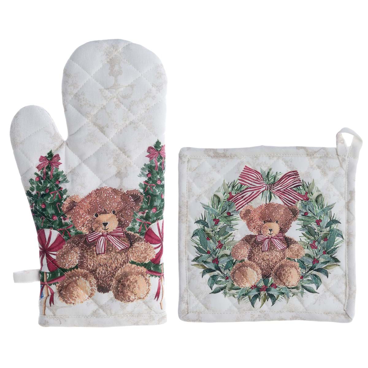 Guanto e Presina collezione Teddy Bear 18x32 e 20x20 cm di Blanc Mariclò