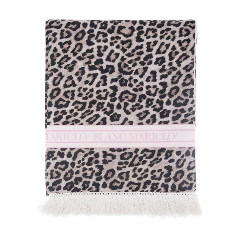 Telo mare animalier beige con frange 85x180 di Blanc Mariclò