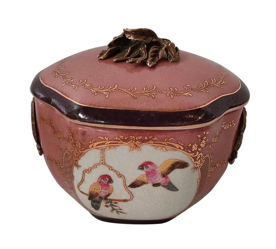Scatola decoro con uccelli con finiture bronzo 17x12x15 Royal Family