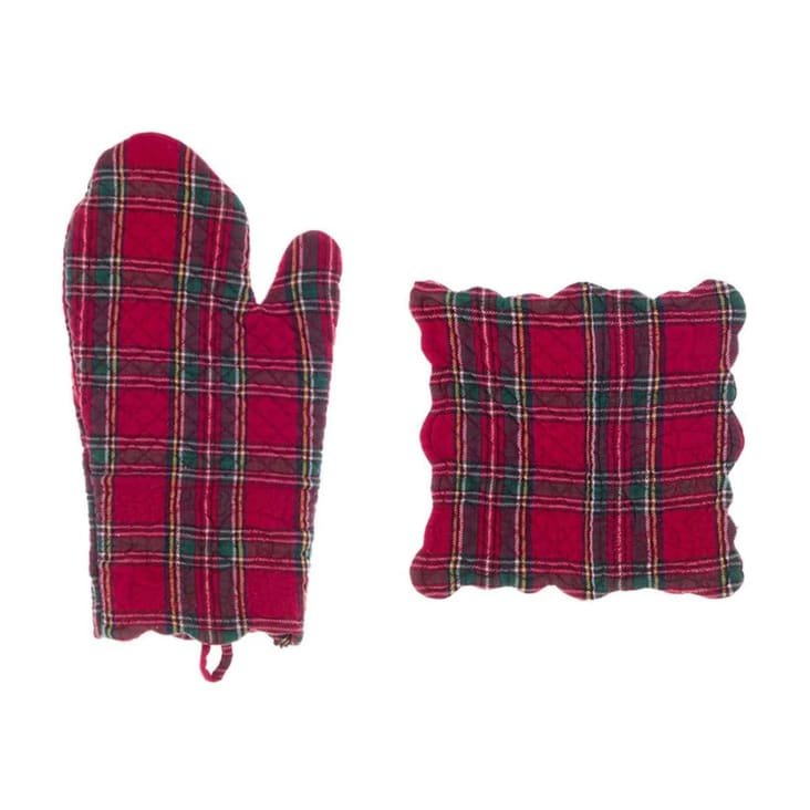 Set guanto+presina tartan serie Carmen Blanc Mariclò