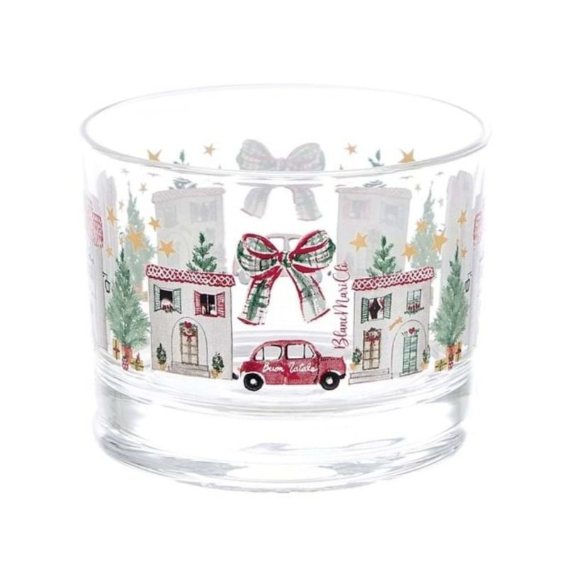 Coppetta o porta candela in vetro collezione un "Natale italiano" Blanc Mariclò 8x8x6 cm