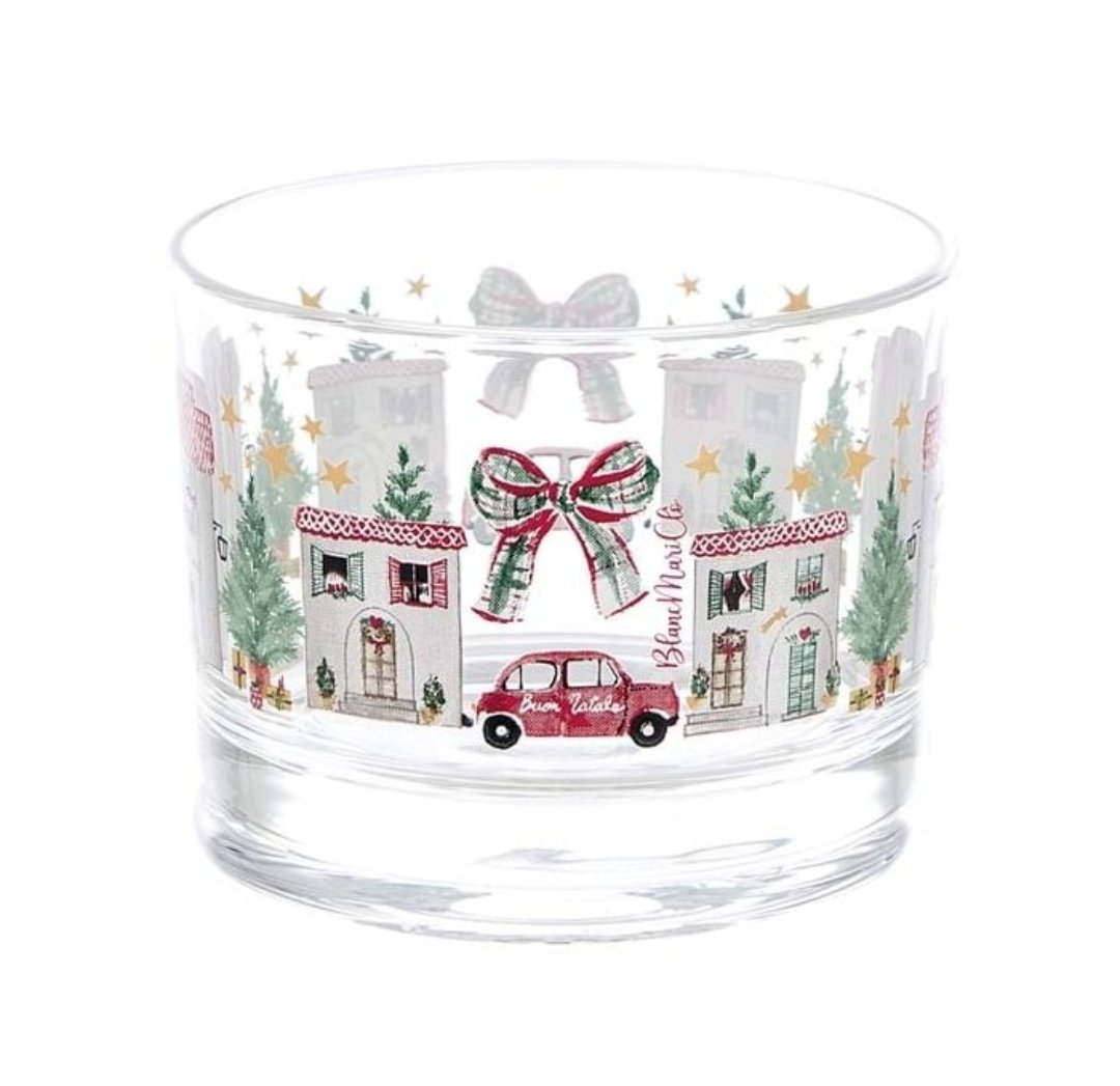 Coppetta o porta candela in vetro collezione un  "Natale italiano" Blanc Mariclò 8x8x6 cm