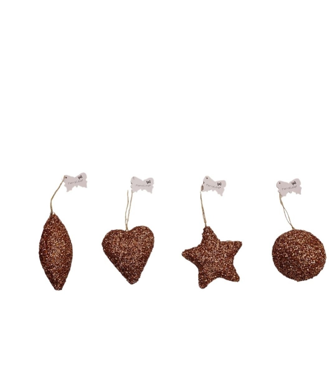 Addobbo Natalizio 4 varianti Goccia H 15 Cuore H 12 Stella H 12 Tonda H 10 Fiori di Lena