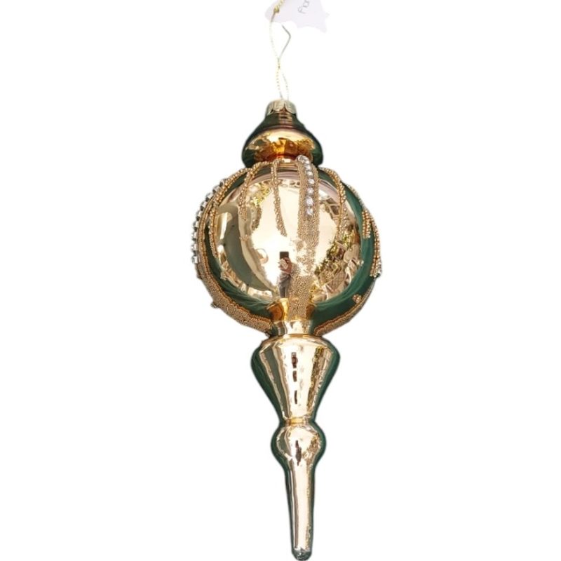 Addobbo vetro oro puntale h 20x8 cm Fiori di Lena