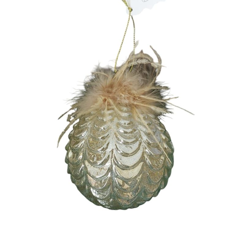 Sfera in vetro champagne con piume 10x10x11,5 Fiori di Lena