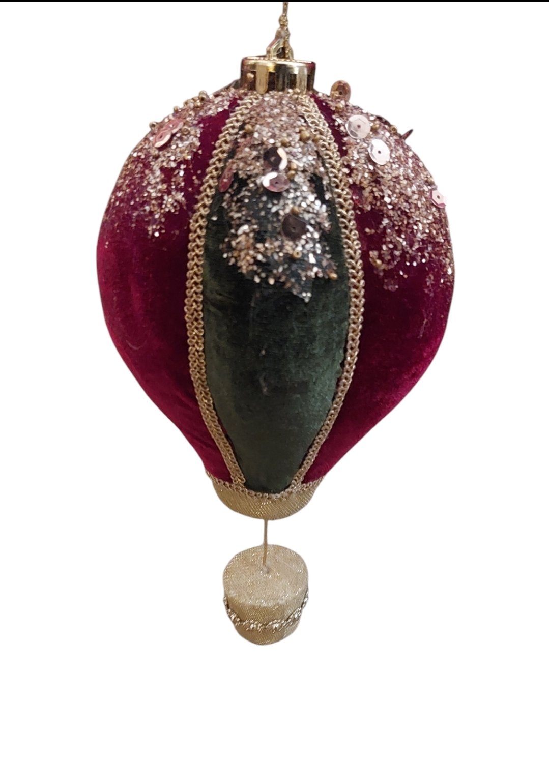 Addobbo Natale velluto mongolfiera 27x14x14 cm