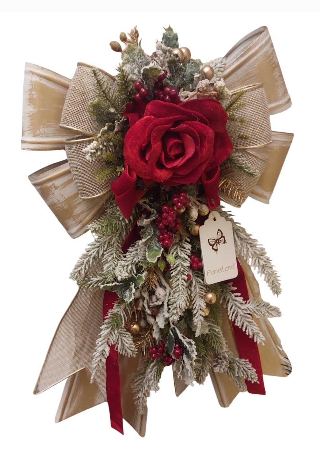 Fiocco metallo con decoro natalizio Fiori di Lena misura 1