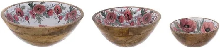 Blanc mariclo ciotola in legno con decoro papaveri serie coquelicot misura grande diametro cm.30x11 h.