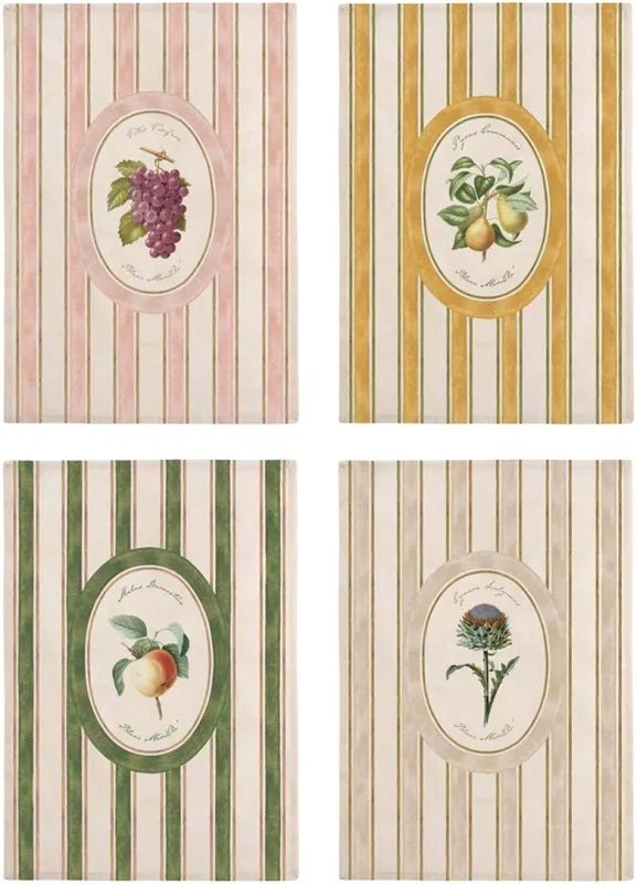 Blanc Mariclo canovaccio serie Pomario Righe con soggetti frutta assortiti colore beige