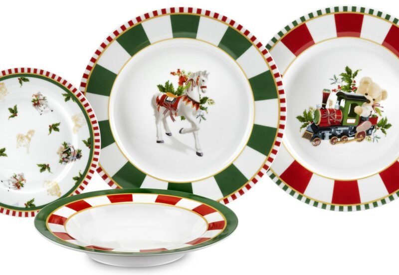 Servizio Tavola Natalizio 18 Pezzi Circus in Porcellana coll Fade