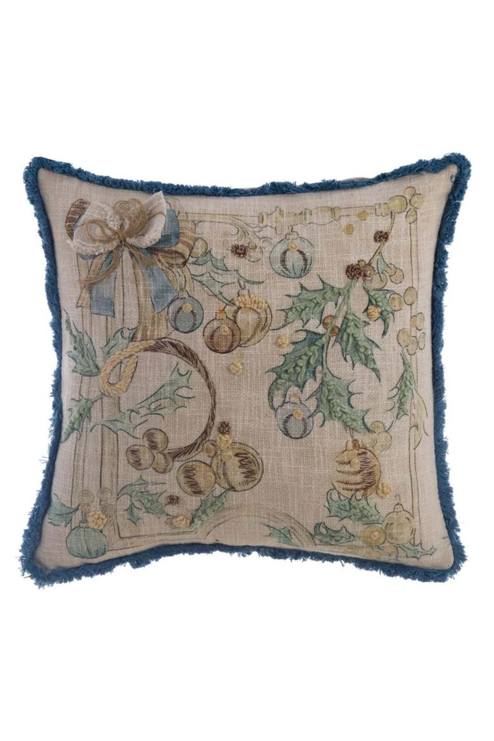 Cuscino natalizio in cotone con frange blu coll Intrecci di Sogno di Blancmariclo