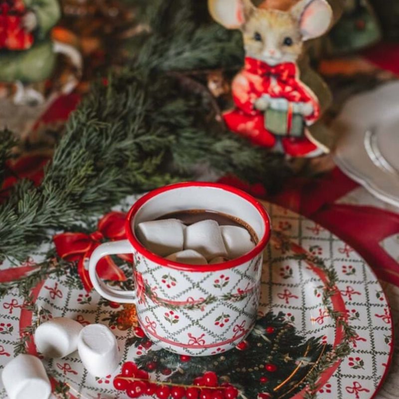 Vassoio sottopiatto natalizio in lacca smaltata con albero coll Favola Di Natale di Blancmariclo
